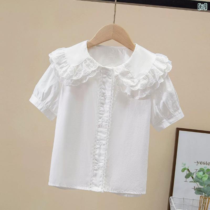 女児 春夏 トップス シャツ 学院 洋気 綿 短袖 中大 子供服 吸湿速乾 通学用 普段...