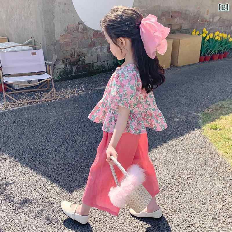 女の子 子供 春夏 セットアップ 泡泡袖 トップス ゆったり 袖 綿素材 吸湿速乾 伸...