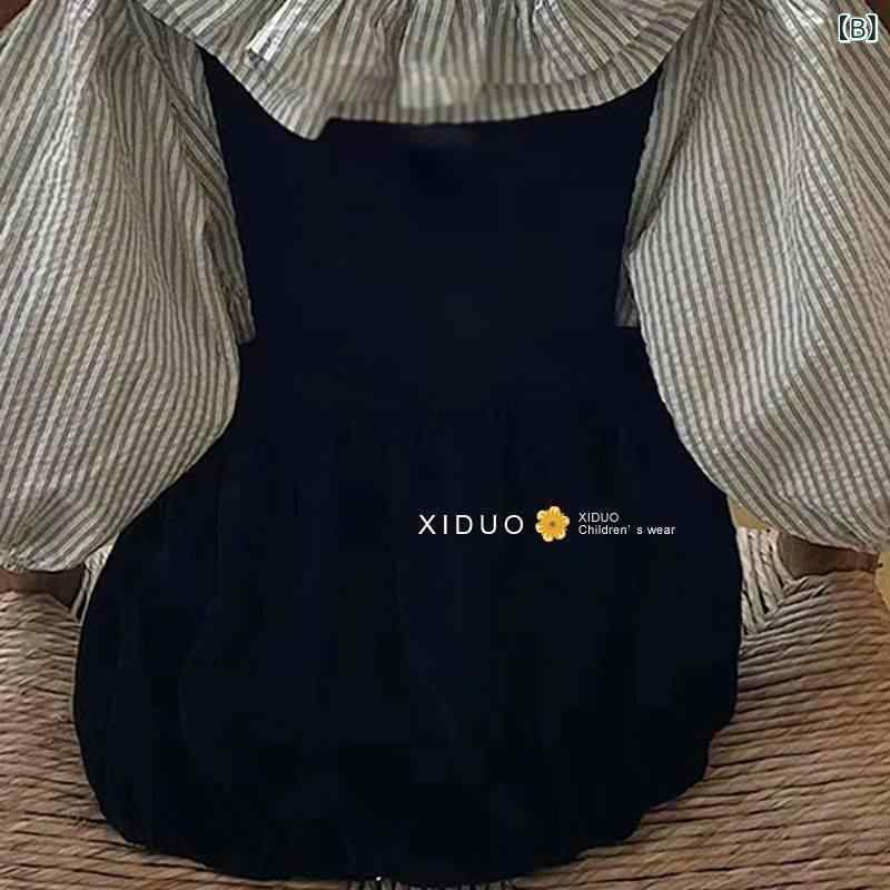 韓国子供服 女の子 ワンピース 秋冬 洋気 時髦 カジュアル レイヤード フリル 襟 ...