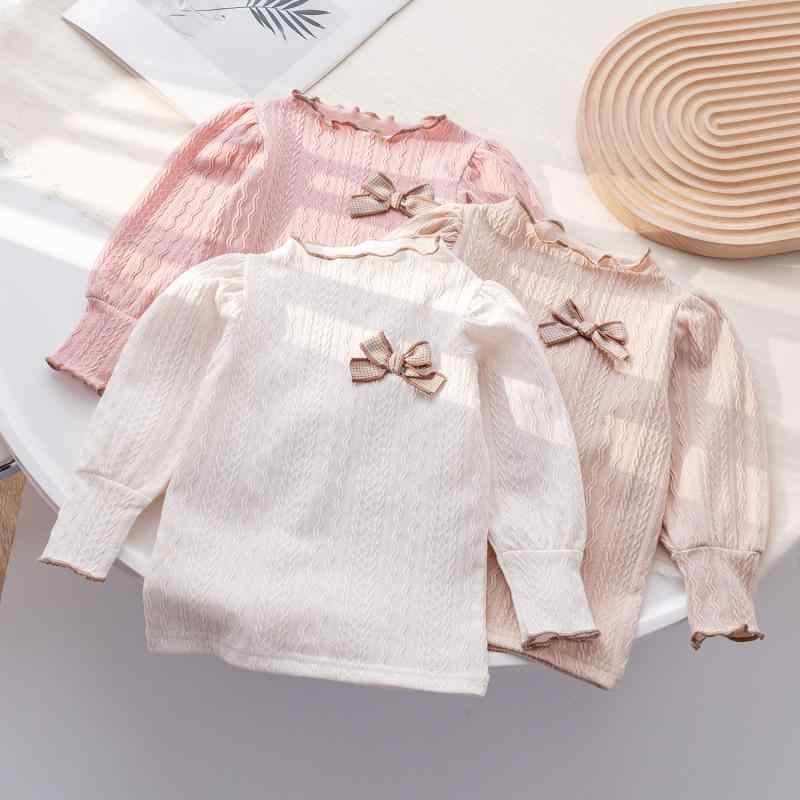 女の子 トップス 花辺 泡泡袖 長袖 Tシャツ 秋 秋冬 子供服 女児用 伸縮性 綿混 か...