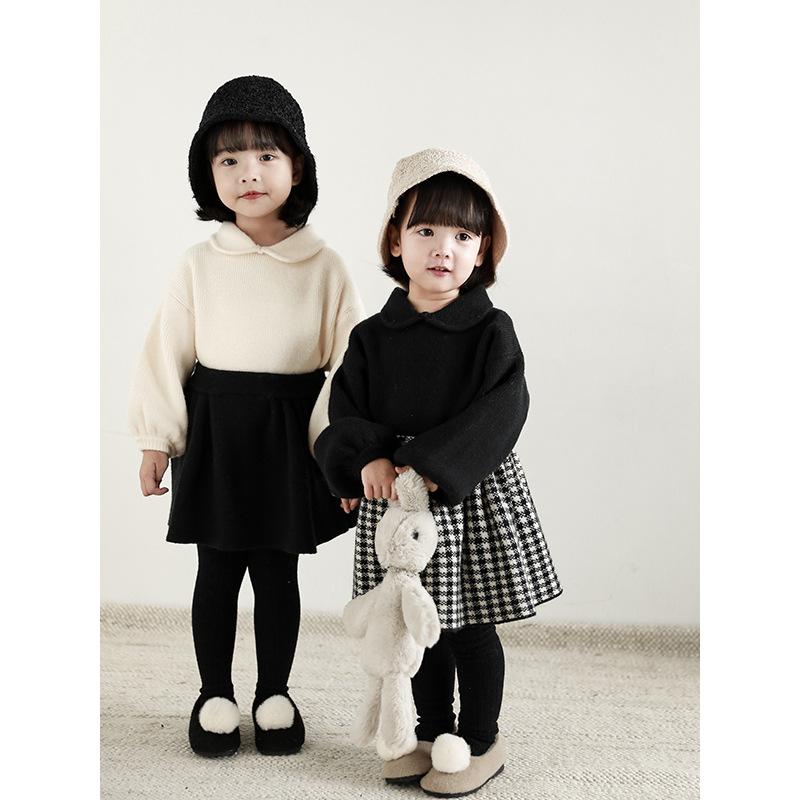 女の子 秋冬 キッズ セットアップ 泡泡袖 プチスカート 保暖 ウール トップス スカ...