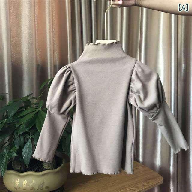 半袖Tシャツ 女児 春夏 半高領 泡泡袖 木耳エッジ 個性 子供用 かわいい 色 綿素材...