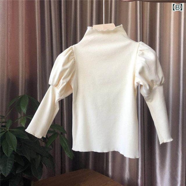 半袖Tシャツ 女児 春夏 半高領 泡泡袖 木耳エッジ 個性 子供用 かわいい 色 綿素材...