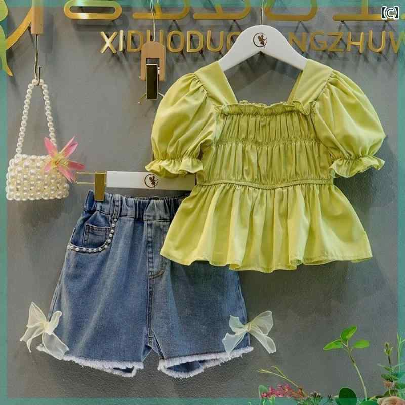 女児 シャツ レディース 子供用 トップス 春夏 短袖 泡泡袖 プリンセス かわいい ...