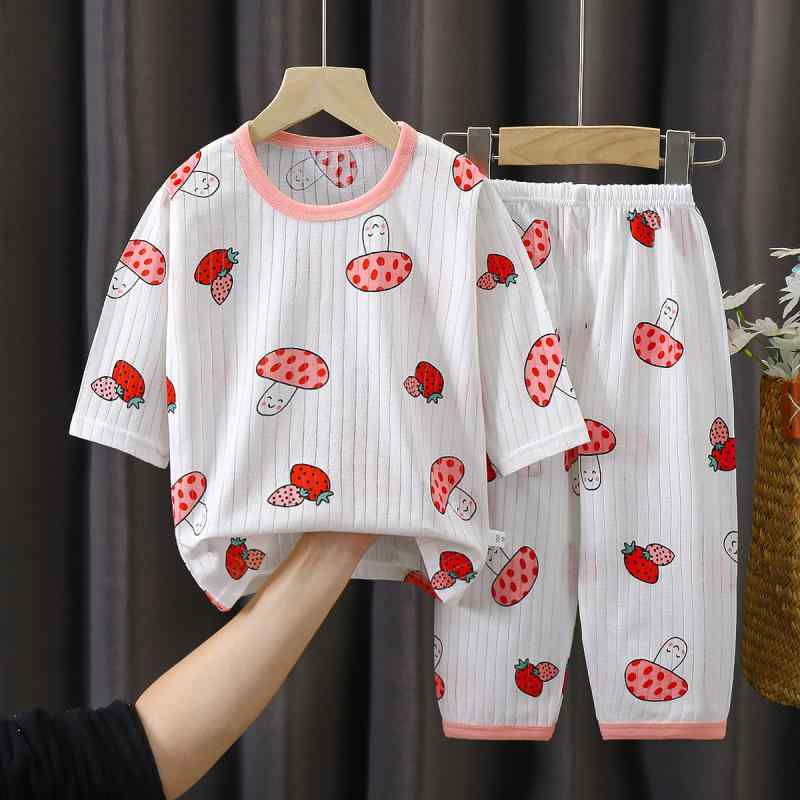 子供服 男女共用 棉 夏用 ホームウェア セット 薄手 七分袖 透気性 ピジャマ ベビー 寝巻き 部屋着 エアコン対応 吸湿速乾 軽量 通年対応 かわいい
