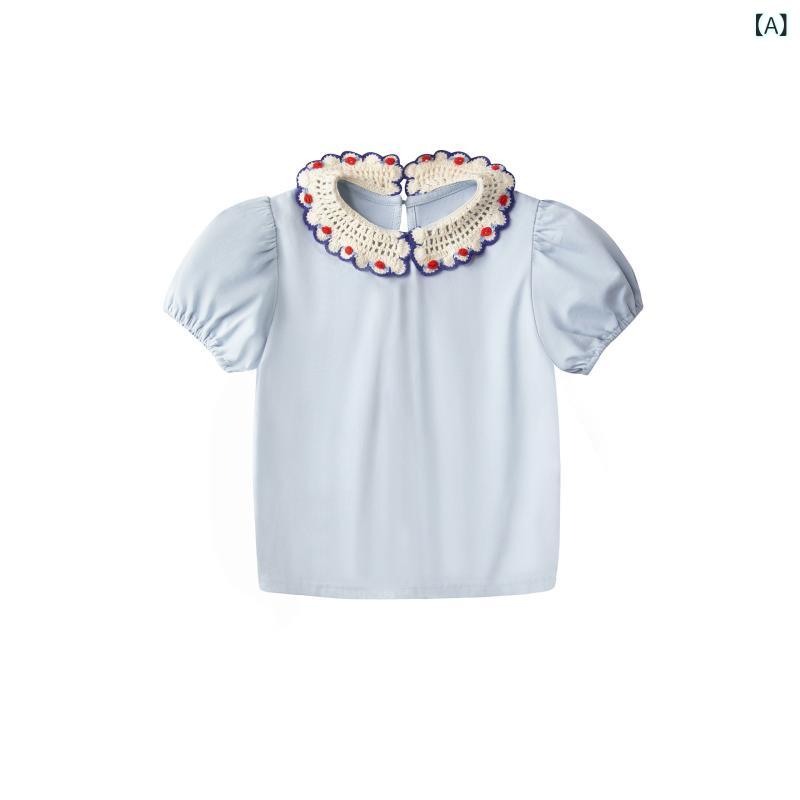 女児 Tシャツ 夏 かわいい 春夏 半袖 トップス 泡泡袖 外出用 スタイル クロシェカ...