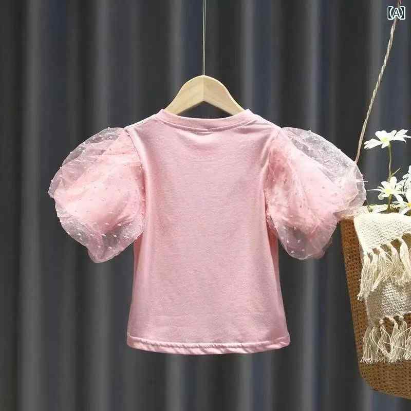 女児 トップス 子供服 短袖 泡泡袖 棉 Tシャツ ベビー インナー 夏服 上衣 綿素材 ...