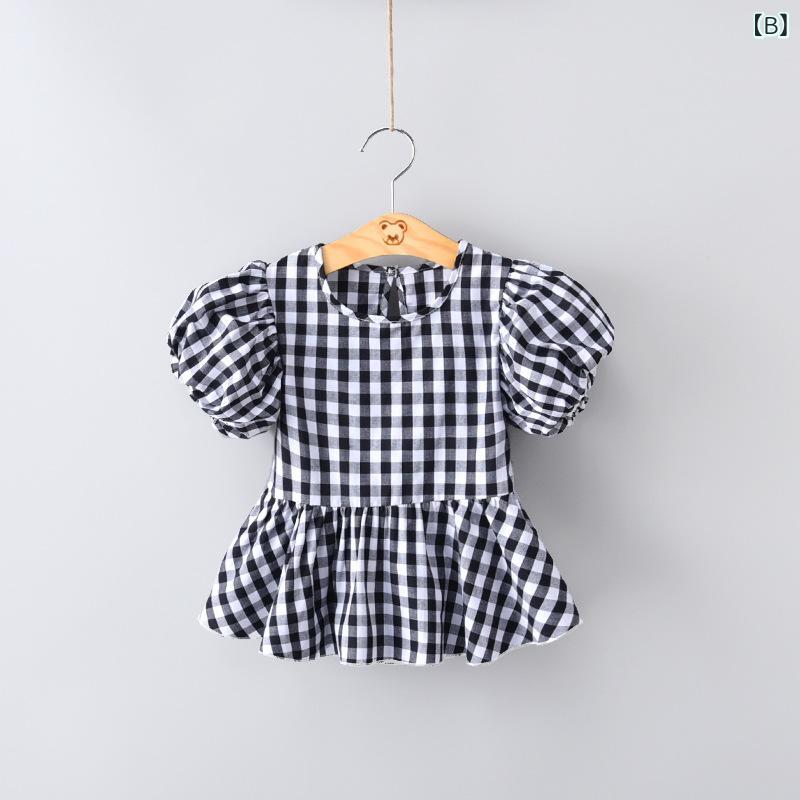 女児 トップス かわいい 短袖 シャツ ドルマン 袖 綿 素材 春夏 子供服 チェック柄...