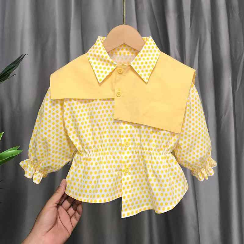 Rakuten - 女の子 春夏 トップス シャツ ベビー 洋気 ポルカドット ラウンドネック ゆったり 長袖 韓国 休闲 カジュアル 普段使い 綿素材 吸湿速乾 軽量 アイボリー ピンク系 ビッグシルエット