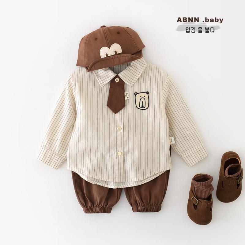 男の子 長袖 ストライプ シャツ 子供 トップス ベビー 服 秋冬 カジュアル 綿素材 かわいい ベア プリント 通学 用 普段使い 伸縮性 軽量 アイボリー グレー ブルー シンプル
