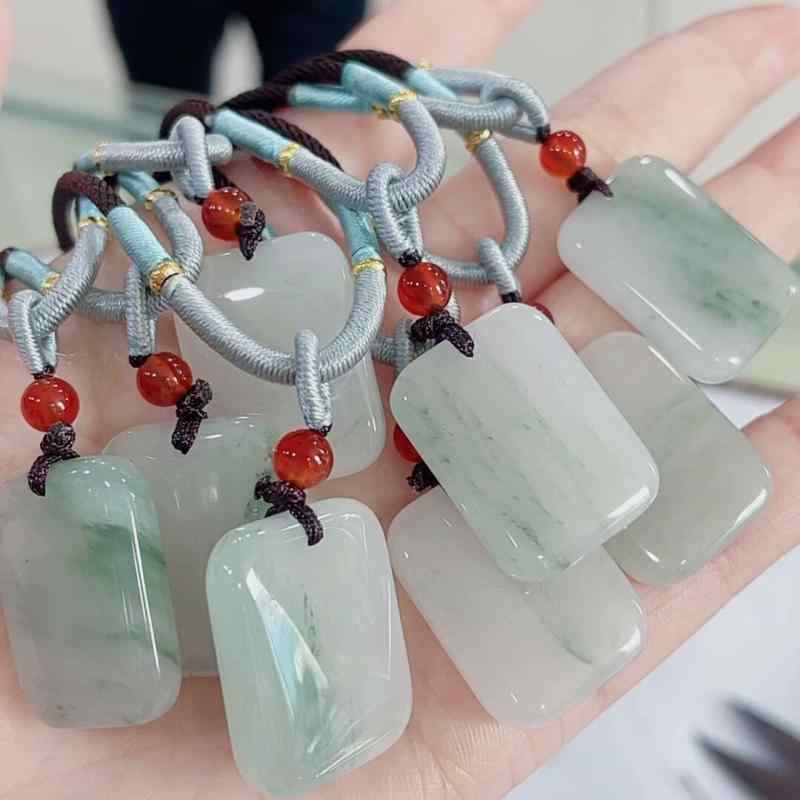 Women's Pendant Necklace, Jade Green/Blue-White, Casual Fashion Necklace, Hanging Pendant, Natural Stone, Green and White, Simple Design, Everyday Wear, Lightweight, Stylish, Modern Jewelry