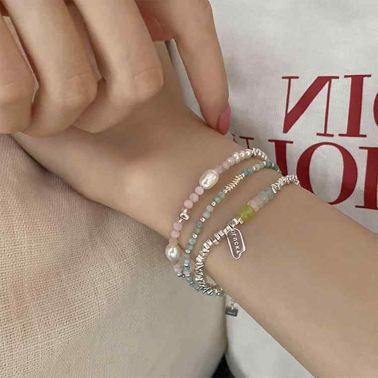 Other - 手首 アクセサリー 女性用 復古 個性 シンプル 手首 ブレスレット 気質 ファッション バングル 水晶 ビーズ パール シルバー アクセント かわいい 普段使い 軽量 シルバー 加工 ベーシック スタイル