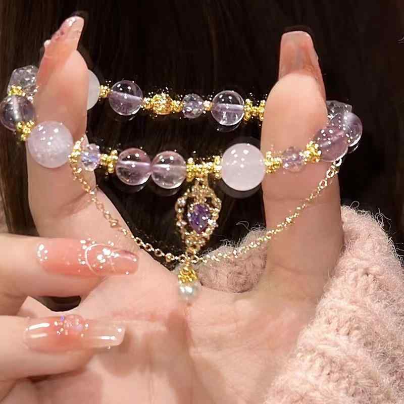 Jade - パープルアメジスト ブレスレット 女性用 かわいい 軽量 手作り アクセサリー 手首飾り 日常使い ギフト ラッキーアイテム 紫色 アクセント カジュアル ジュエリー シンプルデザイン 細工細やか 華奢 タイプ ファッション 小物 アクセントジュエリー