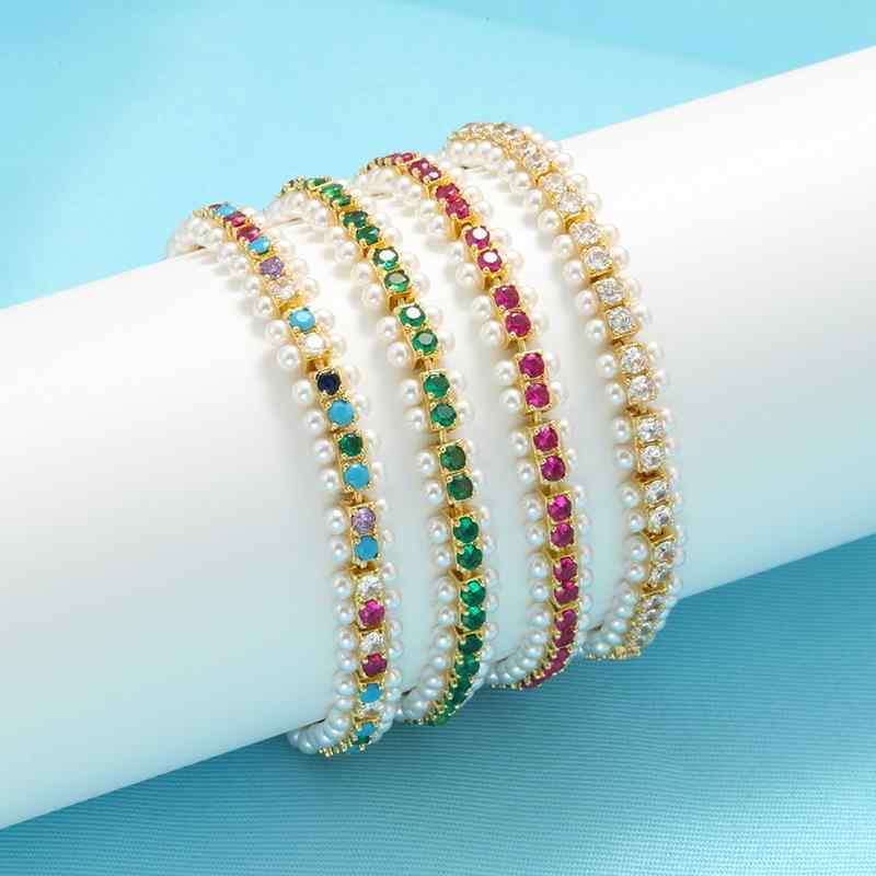 Pearl White - ブレスレット 女性用 ジルコニア 人造パール イエローゴールド 排石デザイン ヨーロッパ 華奢 細身 シンプル ジュエリー 普段使い ギフト