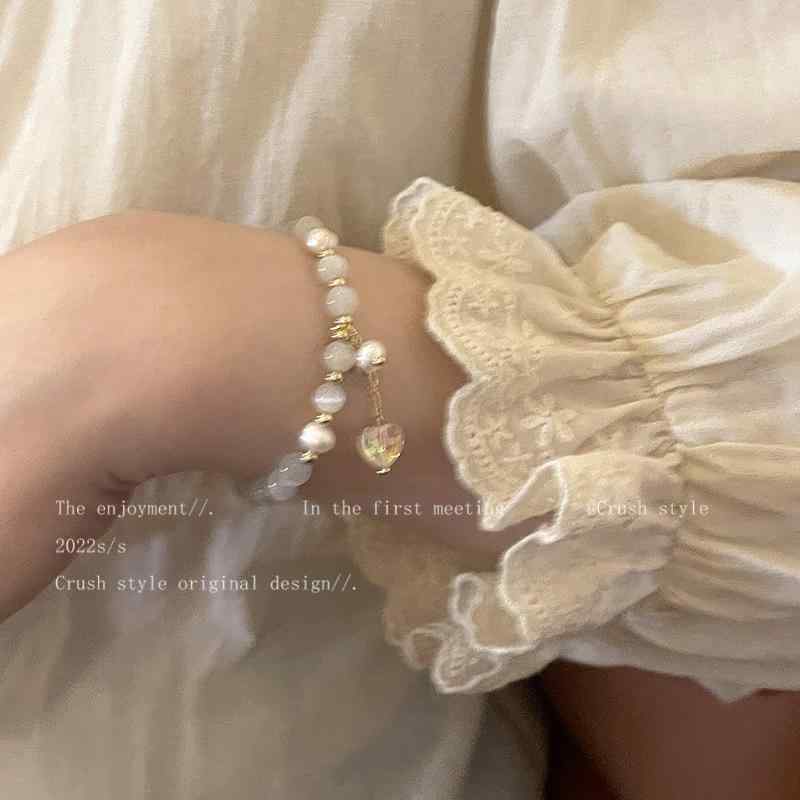 Jade - ブレスレット 女性用 かわいい 猫眼石 ハート 真珠 チェーン 軽量 デザイン 個性 百搭 アクセサリー ファッション ジュエリー シンプル シルバー ゴールド ピンク系 アイボリー 普段使い 通勤用 アウトドア ギフト ラッキーアイテム 再生繊維 接触