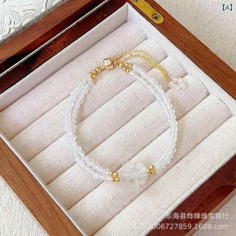 Other - 手链 女性用 純天然 白水晶 ブレスレット シンプル ファッション 白水晶 花モチーフ 百搭 スタイリッシュ 高級感 磁気吸着 クラスプ アクセサリー ジュエリー 天然石 輝き 日常使い ギフト ラウンド ビーズ チェーン シルバー アクセント