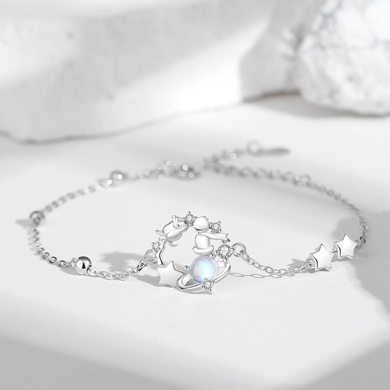 レディース 手链 ブレスレット かわいい シンプル ミニマル ファッション アクセサリー 高級感 ジュエリー 手元飾り ユニーク ムーンストーン 月光石 星 惑星 モチーフ チェーン ブレスレット 女性用 普段使い ギフト
