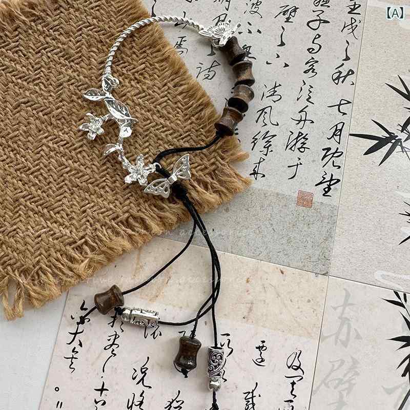 Pearl White - ブレスレット 女性用 国 手芸 ビーズ アクセサリー 手飾り 少数派デザイン 復古 かわいい インク 蝶 モチーフ 華やか 細工 伝統柄 装飾品