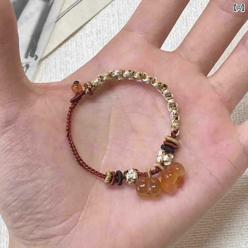 Jade - ブレスレット 女性用 ミニ ライオン 桂花 手绳 国 デザイン 復古 精致 かわいい 手链 アクセサリー 白め 編み込み 霊気 手飾り
