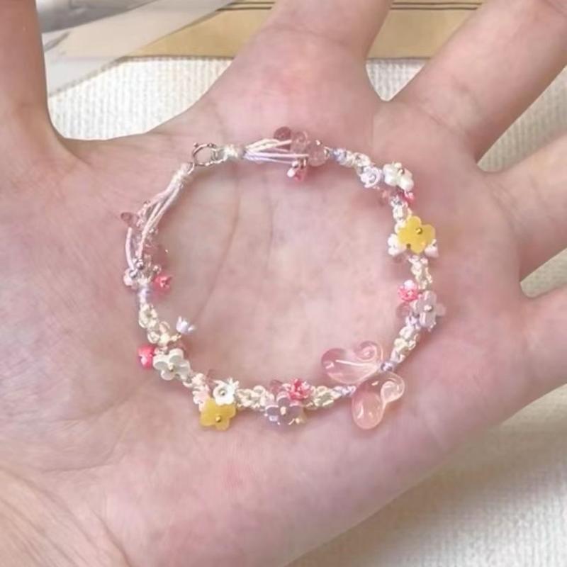 Other - ハンドメイド ブレスレット 女性用 かわいい 蝶モチーフ 花柄 手編み ファッション ユニークデザイン 仙女 百搭 アクセサリー 普段使い 軽量 シルバー系