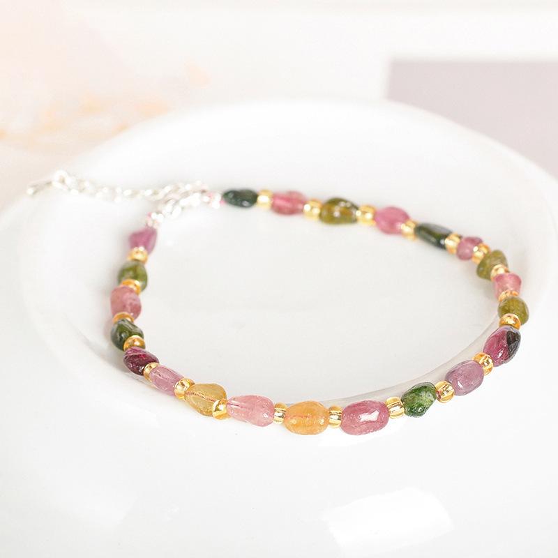 Jade - レディース ブレスレット 虹色水晶 トルマリン 天然石 糖果カラー ビーズチェーン 軽量 女性用 串珠 アクセサリー かわいい ピンク系 アイボリー ラッキーアイテム カジュアル 普段使い