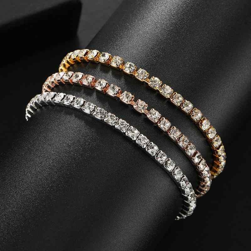 手链 女性用 シンプル テニスチェーン ジルコニア フルパイエット ファッション アクセサリー チェーン ブレスレット 光沢 輝き 細身 普段使い ジュエリー シルバー アクセント 軽量 伸縮性
