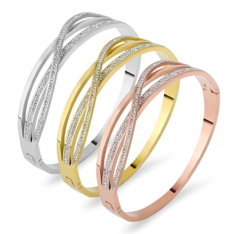 팔찌 - 女性用 手首アクセサリー ブレスレット メタル ステンレス シルバー 華奢 細身 華やか 繊細 さりげない 普段使い 軽量 光沢 輝き ジュエリー 装飾 手元 アクセント キラキラ モダン スタイリッシュ