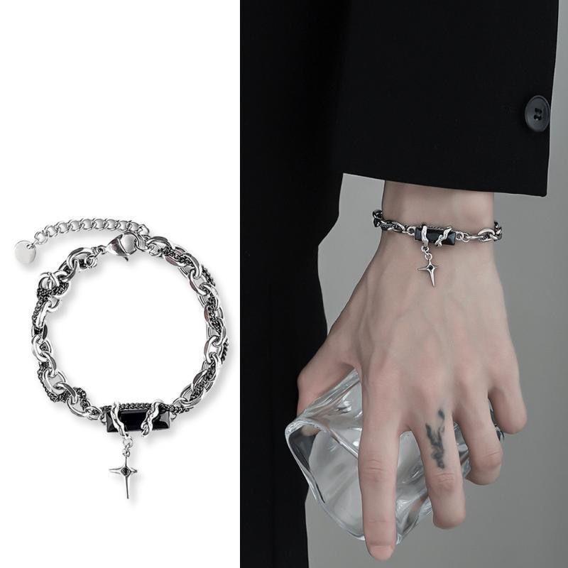 Other - メンズ 手首アクセサリー 手链 朋克スタイル 女性用 スパイシー レイヤード デザイン 黒ジルコニア 十字架 モチーフ 手飾り
