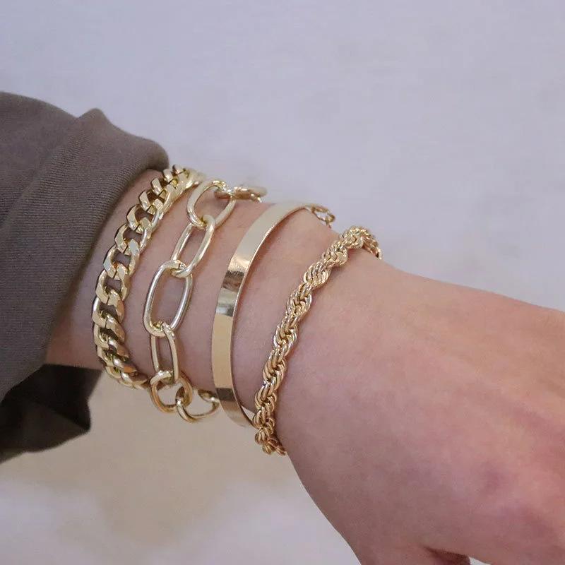 Other - アクセサリー セット 女性用 シンプル 光沢 バングル 麻花チェーン ヒップホップ 手作り ブレスレット メーカー ジオメトリック ライン シルバー ゴールド 軽量 普段使い ファッション ジュエリー