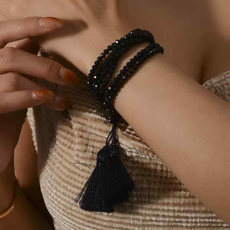 Blue - ブレスレット 女性用 かわいい 編み込み 引き紐 手飾り 多層 水晶 ビーズ アクセサリー ファッション レイヤード デザイン シンプル 普段使い シルバー アクセント 軽量 伸縮性 春夏 秋冬 通年