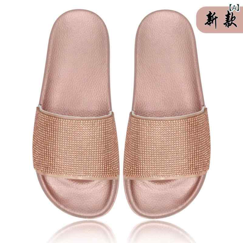 乐天商城 - 女性用 ビーチサンダル 夏用 ファッション フラットシューズ 屋外用 PVC素材 ラメ付き ストラップタイプ かわいい 軽量 吸湿速乾 ピンク系 アイボリー 通勤 普段使い アウトドア ビッグシルエット 伸縮性