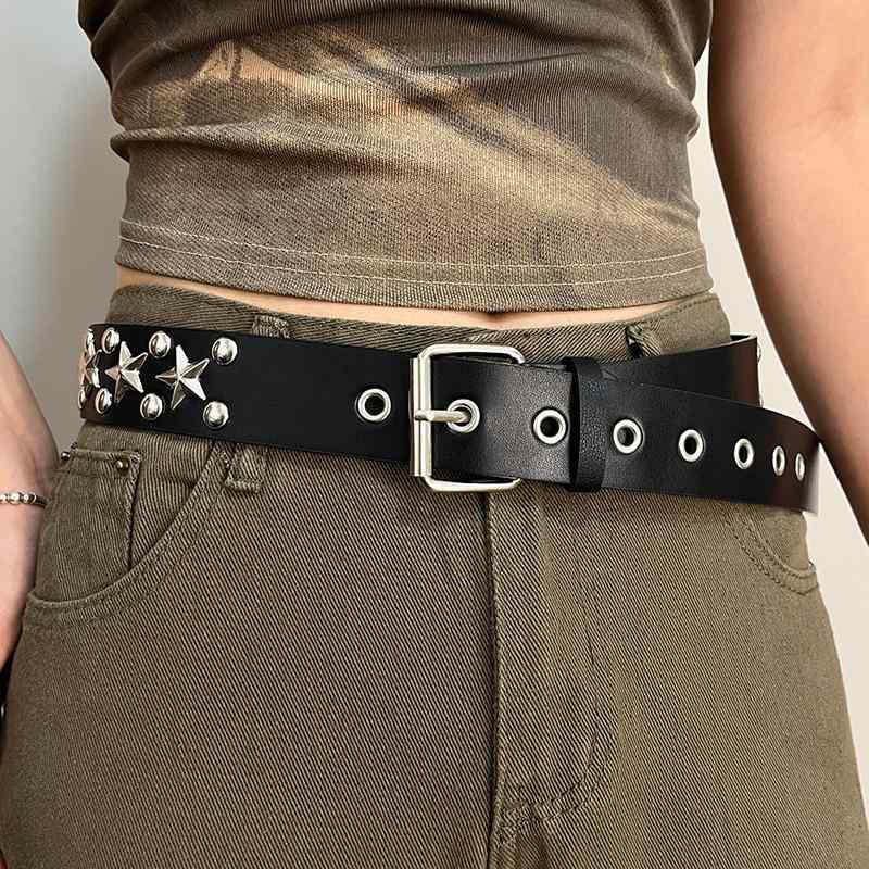 Suspenders - レディース ベルト ファッション 女性用 腰回り アクセサリー 星型 スタースタイル 星柄 デザイン モダン スタイリッシュ 牛仔 デニム 素材 耐久性 百搭 コーディネート インスピレーション スタイル 朋克 ロック アイコン 革 ベルト
