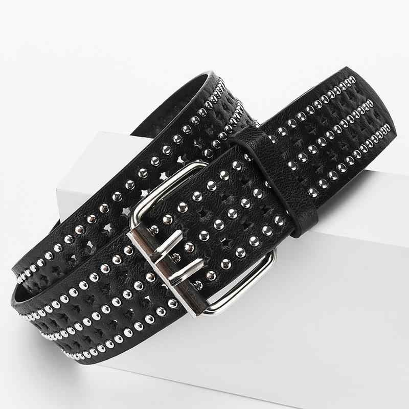 Suspenders - レディース ベルト ヒップホップ 個性派 かわいい ビーズ付き 革製 多層 デザイン ラバー スタッド 装飾 星型 モチーフ 日常使い 百搭 腰回り アクセサリー ストリートファッション 普段使い 軽量 柔軟性 ブラック ブラウン シルバー アクセント