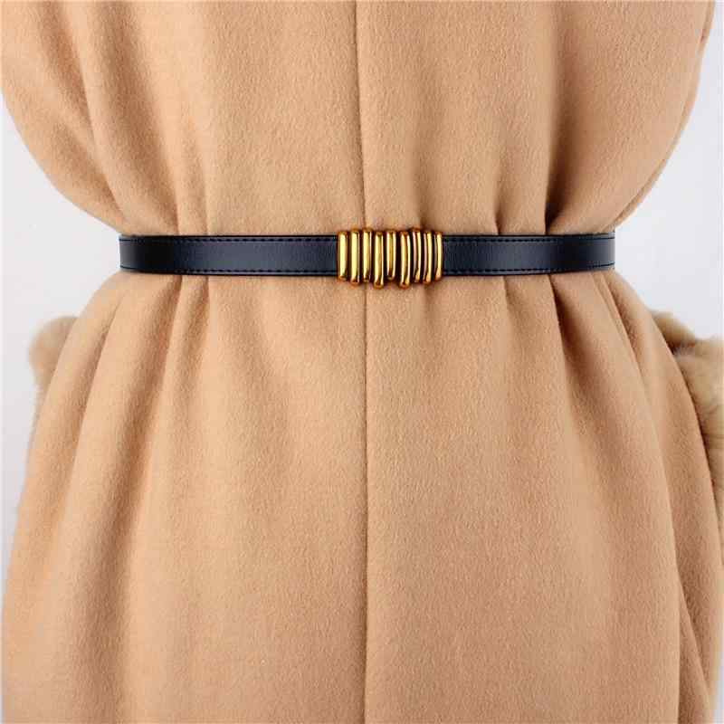 Suspenders - 秋冬 レディース ベルト 気質 装飾 個性 百搭 腰帯 小众 幾何 個性 潮 革素材 金属アクセント 細身 バックル コーディネート アクセサリー ブラウン系 ブラック 秋冬 スタイリッシュ 普段使い 通勤用 軽量 耐久性