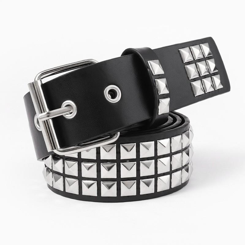 Suspenders - レディース ベルト 腰帯 ゴス サイバーパンク ヨーロッパ ピラミッド デザイン Y2K スタイル 亜文化 ファッション 革 素材 サイド バックル 装飾 金属 ピン ロック バックル クール ビンテージ ストリート モード 普段使い アクセサリー フ