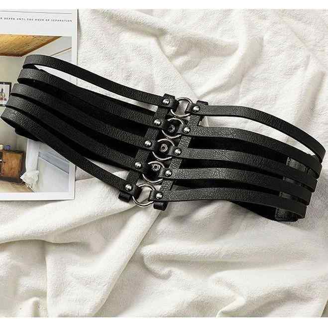 Suspenders - ワンピース 女性用 切り替え 腰封 装飾 ファッション トップス 百搭 ベルト ヒョウ柄 軽量 伸縮性 吸湿速乾 ハイウエスト ブラック ピンク系 秋冬