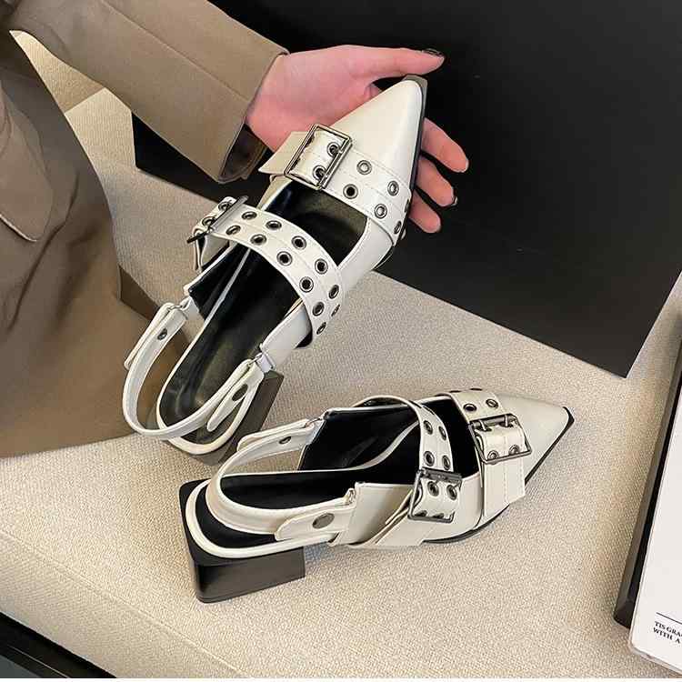 フラットシューズ 女性用 韓国 浅口 ピンヒール ベルトバックル ファッション 尖頭...