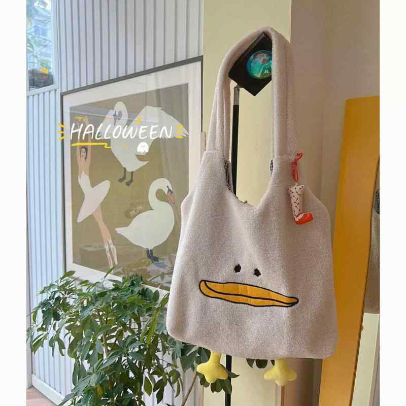 トートバッグ かわいい刺繍 ダック柄 帆布素材 学生用 少女向け 大容量 シングルショルダー ショッピングバッグ 軽量 普段使い 肩掛け 収納ポケット キャンバス デイリー トート ピクニック 旅行用 コットン 耐久性 ハンドル付き かわいいデザイン(4.0)