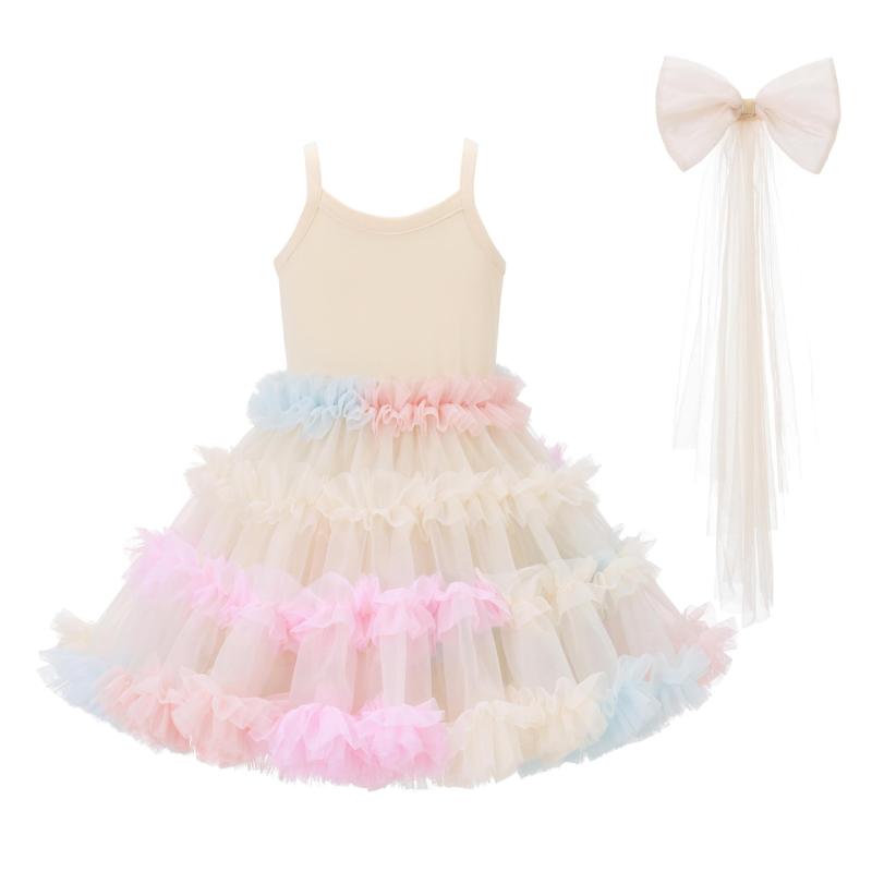 ワンピース 女の子 子供服 チュチュドレス キッズ用 吊りスカート プリンセススタイル ネットチュール ケーキスカート 切り替えデザイン かわいい ふんわり フレアシルエット ガーリー スタイルアップ 通学用 普段使い 発表会用 パーティー衣装 ゆったり