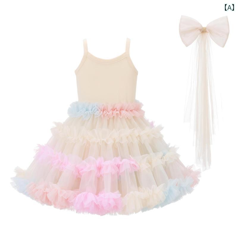 リバーパディのワンピース 女の子 子供服 チュチュドレス キッズ用 吊りスカート プリンセススタイル ネットチュール ケーキスカート 切り替えデザイン かわいい ふんわり フレアシルエット ガーリー スタイルアップ 通学用 普段使い 発表会用 パーティー衣装 ゆったり｜アングル2