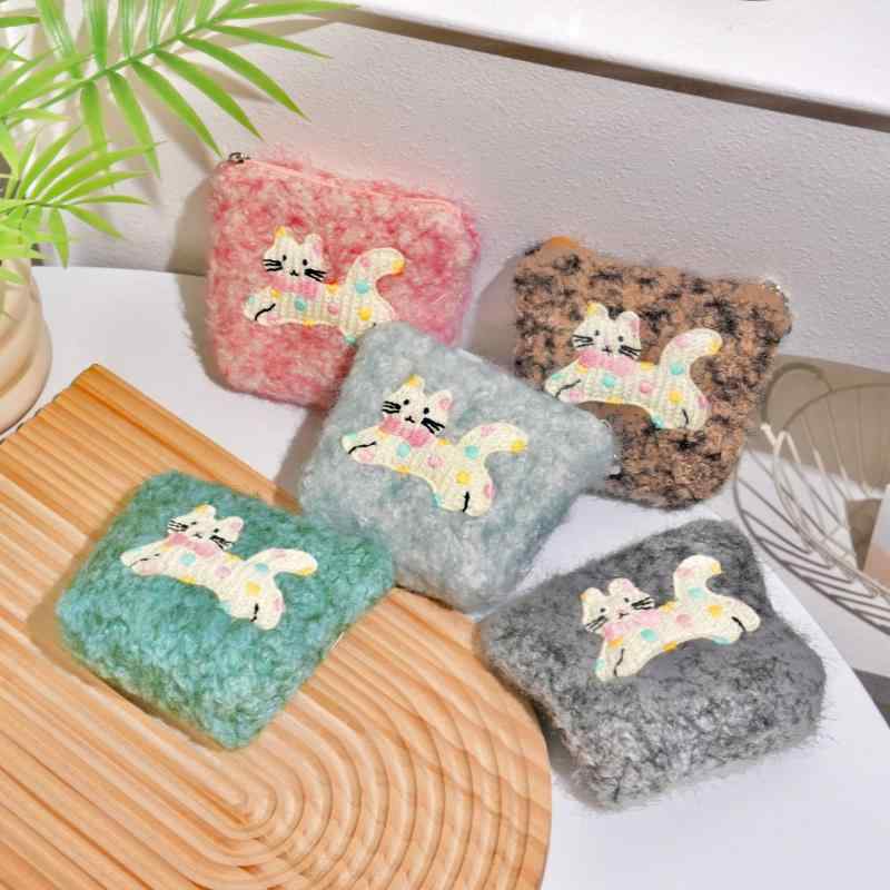子供用 迷彩 テディベア 毛布 刺繍 猫 ミニ コインパース 手持ち バッグ 硬質 ケー...