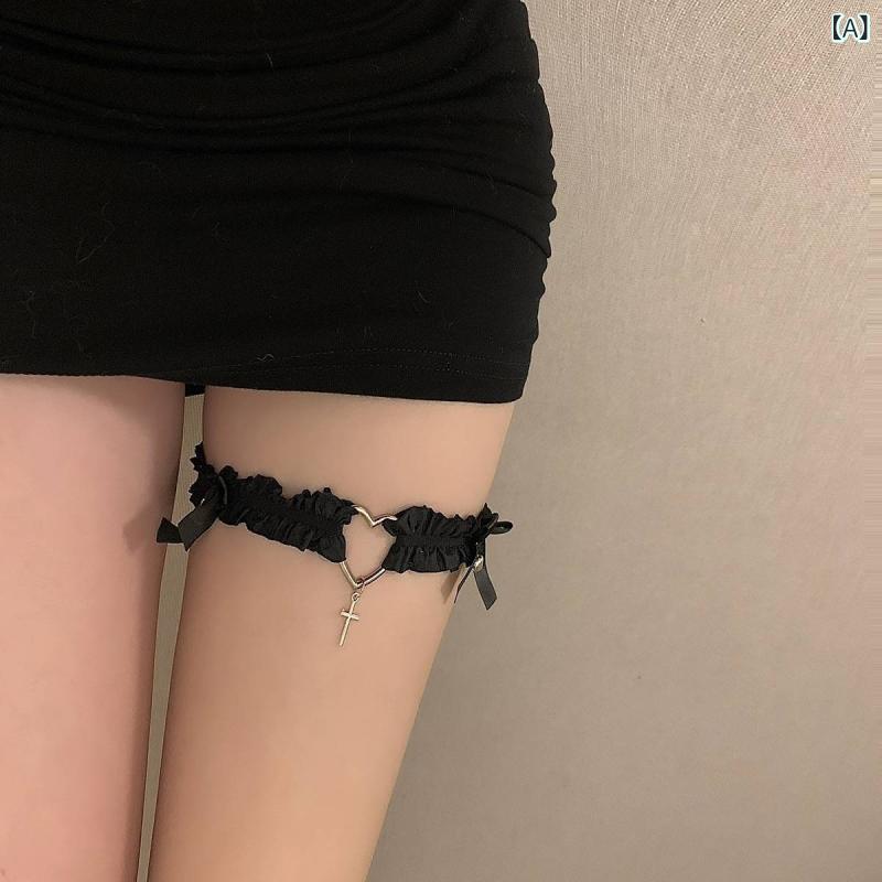 レッグアクセサリー 女性用 かわいい バタフライボウ ハート ベル ガーター レース...