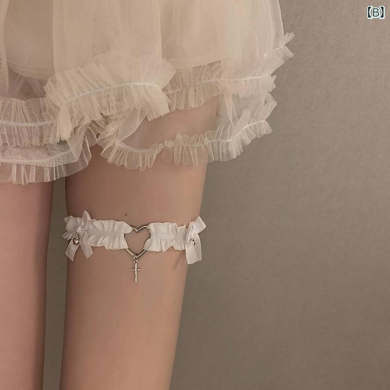 レッグアクセサリー 女性用 かわいい バタフライボウ ハート ベル ガーター レース...