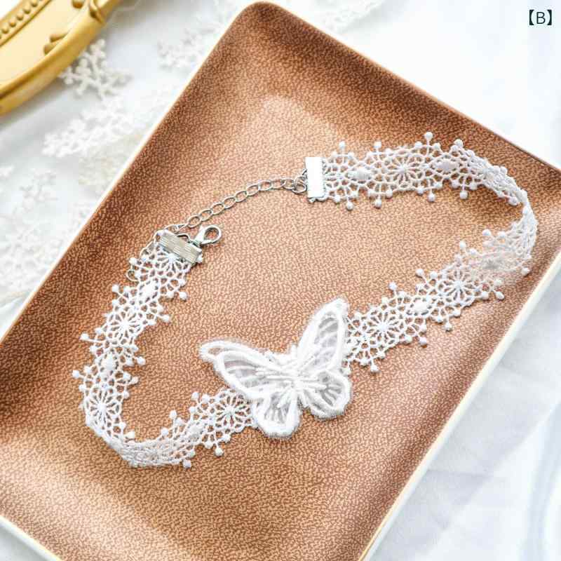 ネックレス 女性用 立体 バタフライ チェーン 鎖骨 ライン ホワイト レース リボン...