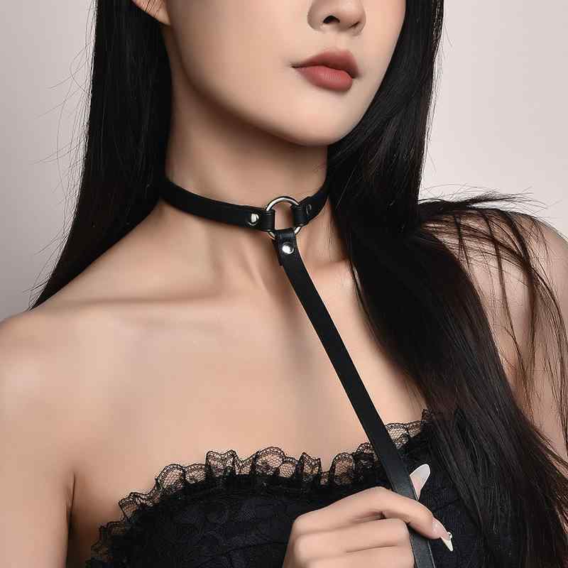 ネックアクセサリー 男女用 ロックスタイル 革製 首輪 チェーン トレンド デザイン 切り替え 加工 ピュアレザー 普段使い ロック ファッション