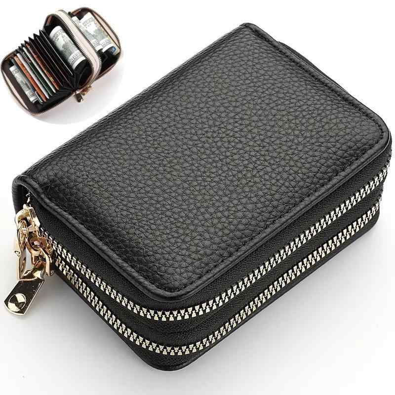 Name Card Cases - 多機能カードケース 女性用 財布 琴式 大容量 二層構造 ジッパー プー素材 カード入れ 普段使い 軽量 収納力 ブラック グレー ピンク