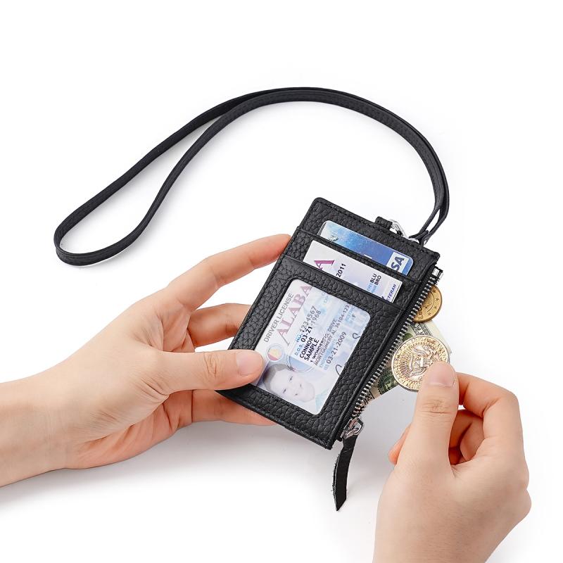 首掛け カードケース 証件収納 スマホストラップ カードホルダー キーホルダー ロープ カードスリーブ 日系 RFID ファッション 革製 真皮 軽量 普段使い 通勤用 ブラック ブラウン