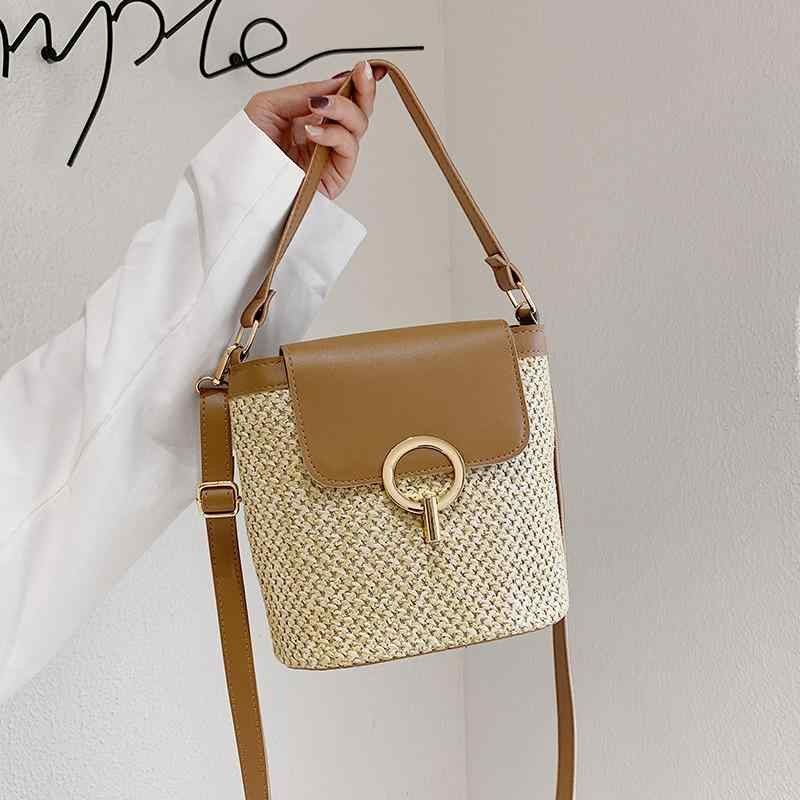 ハンドバッグ 女性用 編み込み 水桶型 バケツバッグ 鞄 夏 リゾート 休暇 斜めがけ ショルダーバッグ グラス 編み 藤 織り ファッション 小型 軽量 ビーチ カジュアル 普段使い ショルダー トート 旅行 トートバッグ 麦わら ナチュラル ベー