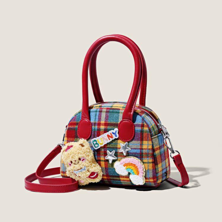 バッグ 女性用 かわいい クマ柄 ファッション シングルショルダー ハンドバッグ 高級感 通勤用 コインケース 斜めがけ 軽量 普段使い ブラウン系 コンパクト ショルダーバッグ トートバッグ ポーチ(4.0)