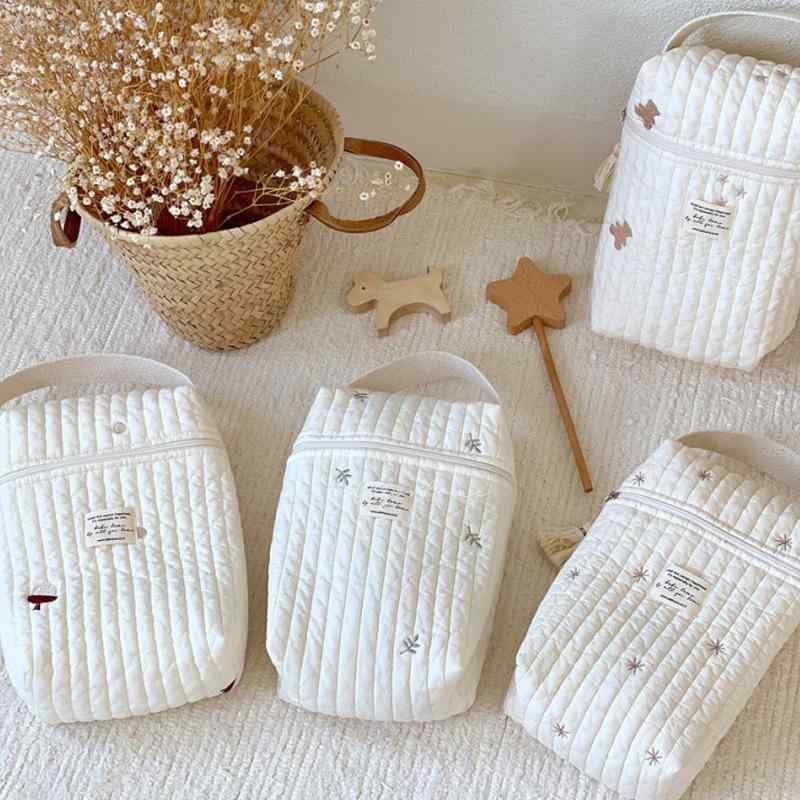ママバッグ キッズ用 キルティング 刺繍 尿布収納 ベビー用品 手提げ チャイルドシート対応 ジッパー付き 防水 軽量 普段使い 綿素材 グレー系 ベビーグッズ
